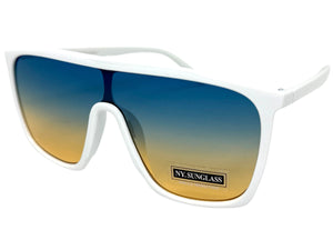 Oversized Modern Rerto Shield Style SUNGLASSES Large White Frame 6984