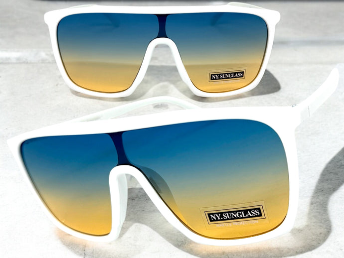 Oversized Modern Rerto Shield Style SUNGLASSES Large White Frame 6984