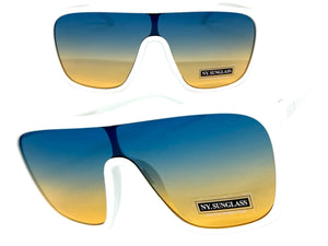 Oversized Modern Rerto Shield Style SUNGLASSES Large White Frame 6984