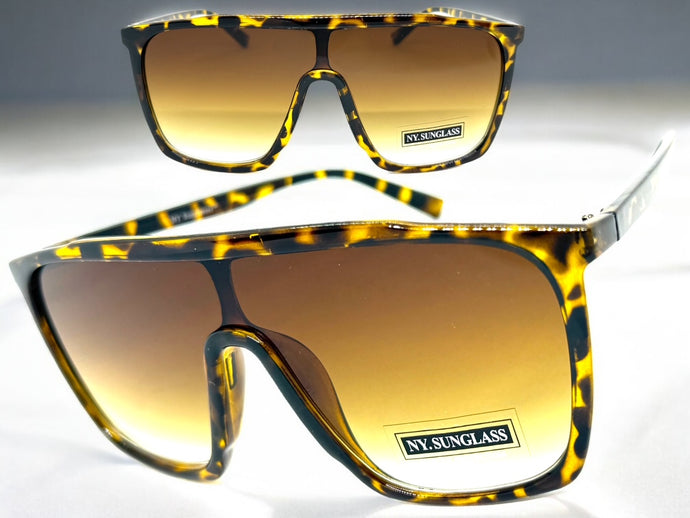 Oversized Modern Rerto Shield Style SUNGLASSES Large Tortoise Frame 6984