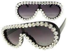 Oversized Exaggerated Retro Shield Style Bling Sunglasses Large Black Frame with Sparkling Rhinestones 80187