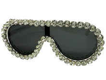 Oversized Exaggerated Retro Shield Style Bling Sunglasses Large White Frame with Sparkling Rhinestones 80187