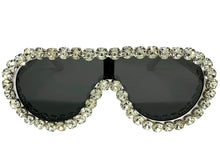 Oversized Exaggerated Retro Shield Style Bling Sunglasses Large White Frame with Sparkling Rhinestones 80187