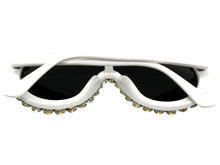 Oversized Exaggerated Retro Shield Style Bling Sunglasses Large White Frame with Sparkling Rhinestones 80187