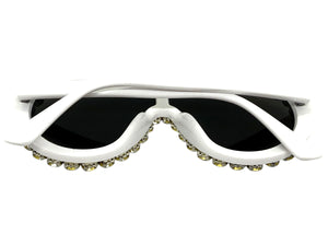 Oversized Exaggerated Retro Shield Style Bling Sunglasses Large White Frame with Sparkling Rhinestones 80187