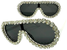 Oversized Exaggerated Retro Shield Style Bling Sunglasses Large White Frame with Sparkling Rhinestones 80187