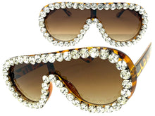 Oversized Exaggerated Retro Shield Style Bling Sunglasses Large Tortoise Frame with Sparkling Rhinestones 80187