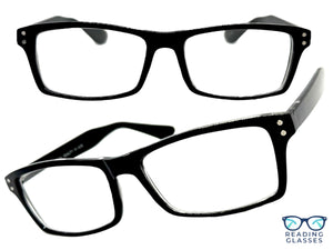 Classy Modern Contemporary Style READING GLASSES READERS Black Frame Lens Strength +2.00