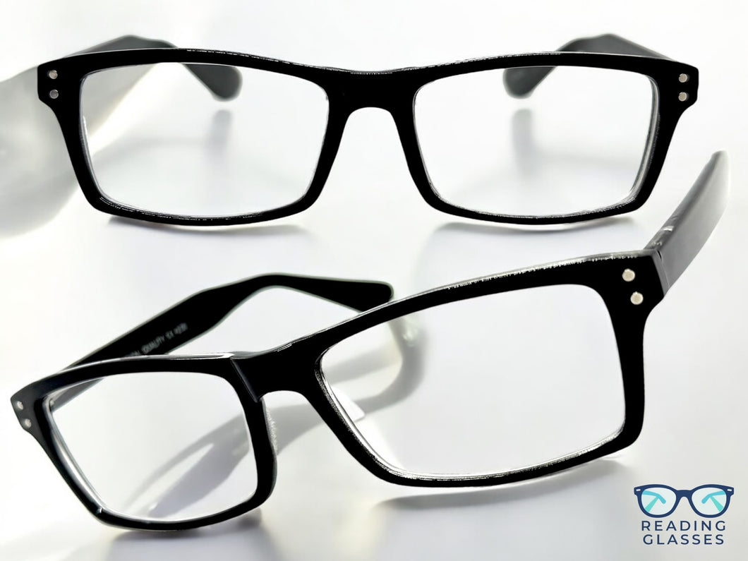 Classy Modern Contemporary Style READING GLASSES READERS Black Frame Lens Strength +2.00