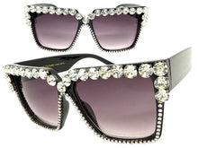 Oversized Exaggerated Retro Style Bling Sunglasses Large Black Frame with Sparkling Rhinestones 3253