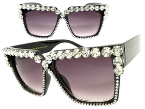 Oversized Exaggerated Retro Style Bling Sunglasses Large Black Frame with Sparkling Rhinestones 3253