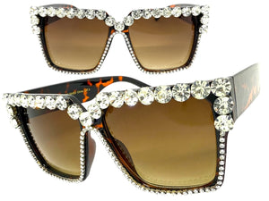 Oversized Exaggerated Retro Style Bling Sunglasses Large Tortoise Frame with Sparkling Rhinestones 3253