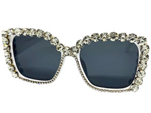 Oversized Exaggerated Retro Style Bling Sunglasses Large White Frame with Sparkling Rhinestones 3250