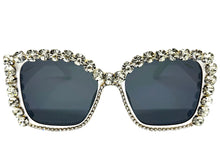 Oversized Exaggerated Retro Style Bling Sunglasses Large White Frame with Sparkling Rhinestones 3250