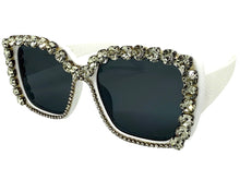 Oversized Exaggerated Retro Style Bling Sunglasses Large White Frame with Sparkling Rhinestones 3250