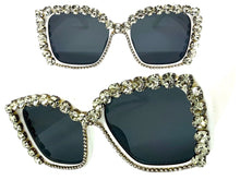 Oversized Exaggerated Retro Style Bling Sunglasses Large White Frame with Sparkling Rhinestones 3250