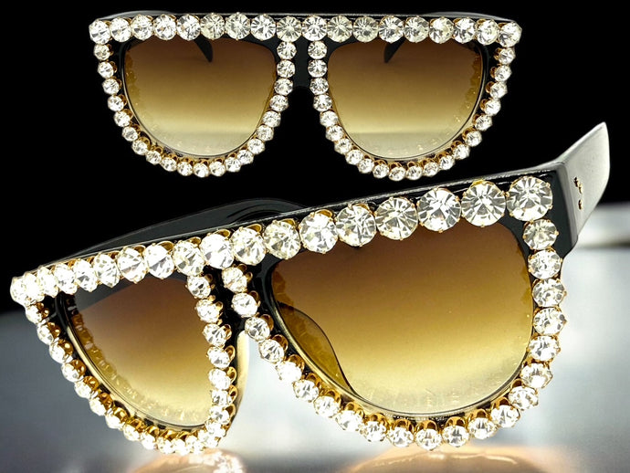 Oversized Exaggerated Retro Shield Style Bling Sunglasses Large Black Frame with Sparkling Rhinestones 6618 (Copy)