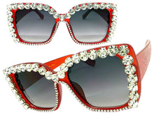 Oversized Exaggerated Retro Style Bling Sunglasses Large Red Frame with Sparkling Rhinestones 3250