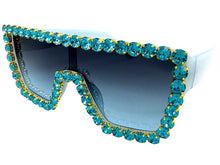 Oversized Exaggerated Retro Shield Style Bling Sunglasses Large Blue Frame with Sparkling Rhinestones 3265