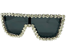 Oversized Exaggerated Retro Shield Style Bling Sunglasses Large White Frame with Sparkling Rhinestones 3265