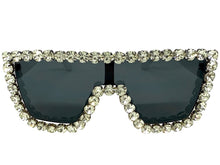 Oversized Exaggerated Retro Shield Style Bling Sunglasses Large White Frame with Sparkling Rhinestones 3265