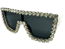 Oversized Exaggerated Retro Shield Style Bling Sunglasses Large White Frame with Sparkling Rhinestones 3265