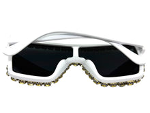 Oversized Exaggerated Retro Shield Style Bling Sunglasses Large White Frame with Sparkling Rhinestones 3265