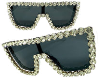 Oversized Exaggerated Retro Shield Style Bling Sunglasses Large White Frame with Sparkling Rhinestones 3265