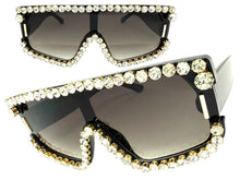 Oversized Exaggerated Retro Shield Style Bling Sunglasses Large Black Frame with Sparkling Rhinestones 80130