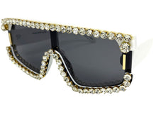 Oversized Exaggerated Retro Shield Style Bling Sunglasses Large White Frame with Sparkling Rhinestones 80130