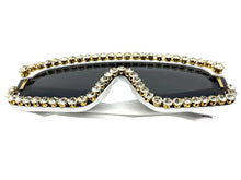 Oversized Exaggerated Retro Shield Style Bling Sunglasses Large White Frame with Sparkling Rhinestones 80130