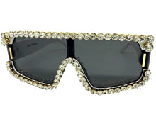Oversized Exaggerated Retro Shield Style Bling Sunglasses Large White Frame with Sparkling Rhinestones 80130