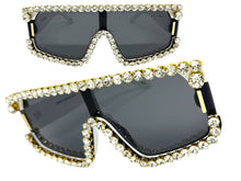 Oversized Exaggerated Retro Shield Style Bling Sunglasses Large White Frame with Sparkling Rhinestones 80130