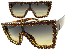 Oversized Exaggerated Retro Shield Style Bling Sunglasses Large Tortoise Frame with Sparkling Rhinestones 3265