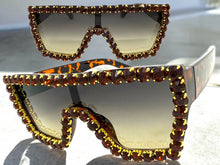 Oversized Exaggerated Retro Shield Style Bling Sunglasses Large Tortoise Frame with Sparkling Rhinestones 3265