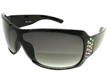 Oversized Modern Retro Wrap Shield Style Bling Sunglasses Large Black Frame with Sparkling Rhinestones 7386