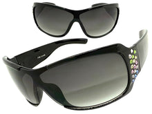 Oversized Modern Retro Wrap Shield Style Bling Sunglasses Large Black Frame with Sparkling Rhinestones 7386