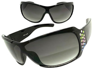 Oversized Modern Retro Wrap Shield Style Bling Sunglasses Large Black Frame with Sparkling Rhinestones 7386