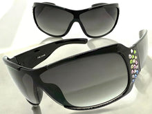 Oversized Modern Retro Wrap Shield Style Bling Sunglasses Large Black Frame with Sparkling Rhinestones 7386