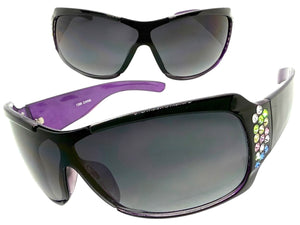 Oversized Modern Retro Wrap Shield Style Bling Sunglasses Large Black Frame with Sparkling Rhinestones 7386