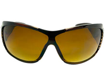 Oversized Modern Retro Wrap Shield Style Bling Sunglasses Large Brown Frame with Sparkling Rhinestones 7386