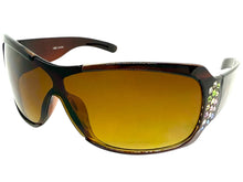 Oversized Modern Retro Wrap Shield Style Bling Sunglasses Large Brown Frame with Sparkling Rhinestones 7386