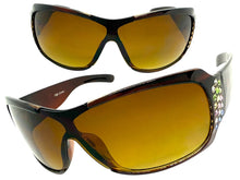 Oversized Modern Retro Wrap Shield Style Bling Sunglasses Large Brown Frame with Sparkling Rhinestones 7386