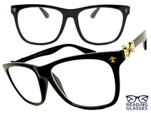 Classic Vintage Retro Style READING GLASSES READERS Black Frame Gold Cross Lens Strength +2.75