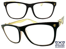 Classic Vintage Retro Style READING GLASSES READERS Brown Frame Gold Cross Lens Strength +2.00