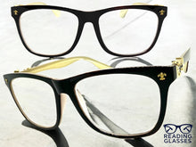 Classic Vintage Retro Style READING GLASSES READERS Brown Frame Gold Cross Lens Strength +2.00