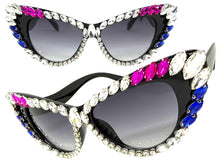 Oversized Exaggerated Retro Cat Eye Style Bling Sunglasses Large Black Frame with Sparkling Crystals 4598