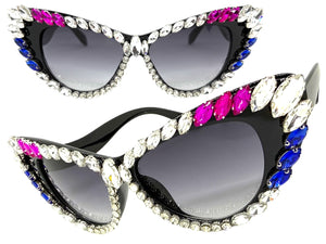 Oversized Exaggerated Retro Cat Eye Style Bling Sunglasses Large Black Frame with Sparkling Crystals 4598