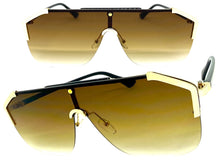 Classy Elegant Modern Retro Shield Style SUNGLASSES Large Gold Frame 8380