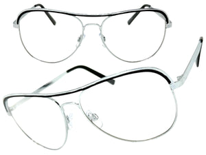Classic Vintage Retro Aviator Style Clear Lens EYEGLASSES Silver Frame 7501